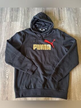 Puma Black Hoodie with Gold Logo and Red Puma